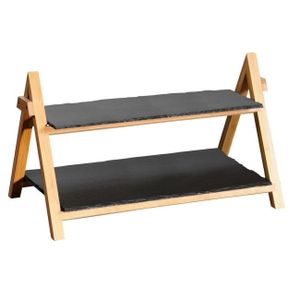 Etagere 2-laags van bamboe/leisteen 24 x 43 x 27 cm