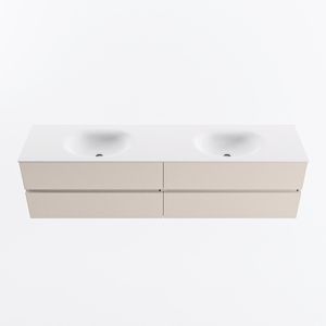 MONDIAZ VICA 190cm badmeubel onderkast Linen 4 lades. Wastafel MOON dubbel 2 kraangaten, kleur Talc.