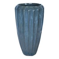 Olver Blauwe keramische pot met geribbelde structuur rond L