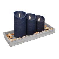 Houten dienblad met 3 LED kaarsen in de kleur donkerblauw 14 x 40 cm - thumbnail