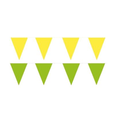 Feest versiering punt vlaggetjes pakket - 60 meter - groen en geel - slingers / vlaggenlijnen