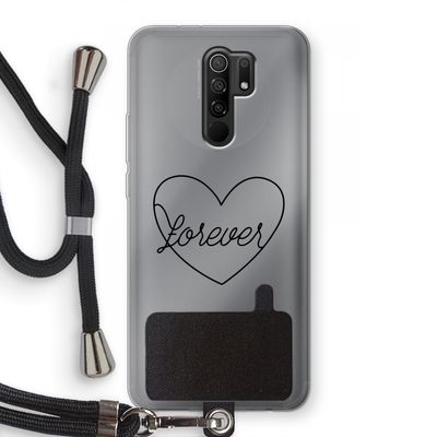 Forever heart black: Xiaomi Redmi 9 Transparant Hoesje met koord