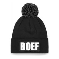 Boef muts/beanie met pompon - onesize - unisex - zwart - thumbnail