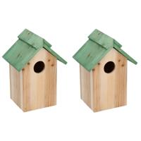 Lifetime Garden Vogelhuisje - 2x - hout - 24 x 18 x 14 cm - groen dak - nestkastje