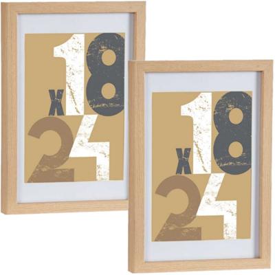 2x stuks houten fotolijst - bruin - 21 x 30 cm - fotolijstje - met passe-partout - decoratie