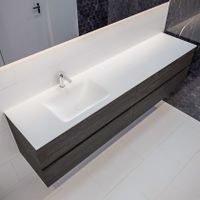 Mondiaz Vica Cloud badmeubel eiken donker bruin 200 cm 4 lades solid surface enkele spoelbak links 1 kraangat
