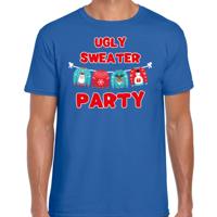 Foute Kersttrui t-shirt - blauw - voor heren - Ugly sweater party - Kerstkleding