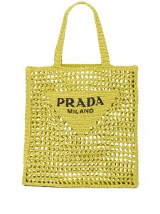 Prada sac cabas en raphia à logo brodé - Jaune