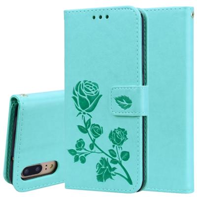 Rose reliëf horizontale Flip PU lederen draagtas voor Huawei P20 met houder & kaartsleuven & portemonnee (groen)