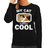 Lapjeskat katten sweater / trui my cat is serious cool zwart voor dames - thumbnail