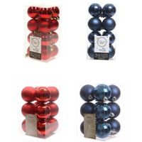 Kerstversiering kunststof kerstballen mix donkerblauw/rood 4 en 6 cm pakket van 80x stuks