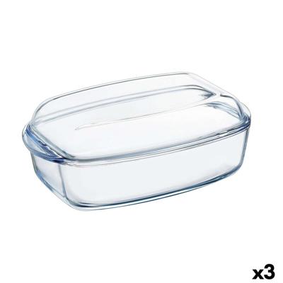Serveerschaal Pyrex Classic Met deksel 4,5 L 38 x 22 x 11 cm Transparant Glas (3 Stuks)