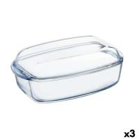 Serveerschaal Pyrex Classic Met deksel 4,5 L 38 x 22 x 11 cm Transparant Glas (3 Stuks)