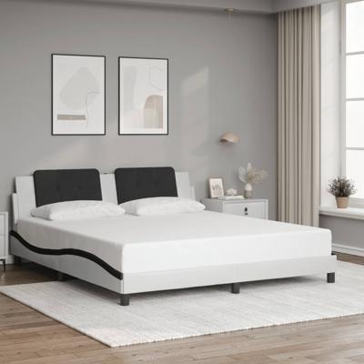 Bedframe met hoofdbord kunstleer wit en zwart 180x200 cm