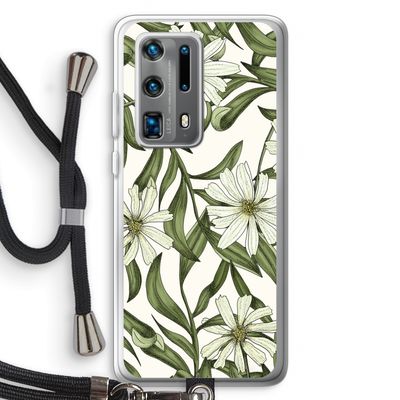 Wit bloemenpatroon: Huawei P40 Pro Plus Transparant Hoesje met koord