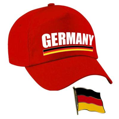 Duitsland supporters setje - baseballcap print rood - colbert pin broche vlag - volwassenen