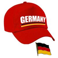 Duitsland supporters setje - baseballcap print rood - colbert pin broche vlag - volwassenen
