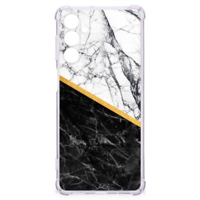 Samsung Galaxy M54 Anti-Shock Hoesje Marmer Wit Zwart - Origineel Cadeau Man