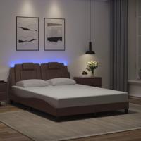 Bedframe met LED-verlichting kunstleer bruin 140x200 cm