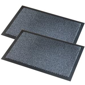 Deurmat Faro - 2x stuks - zwart/grijs - 60 x 80 cm - schoonloopmat
