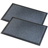 Deurmat Faro - 2x stuks - zwart/grijs - 60 x 80 cm - schoonloopmat