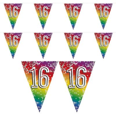 Vlaggenlijn 16 jaar versiering - 2x - vlaggetjes slinger - 6 meter - Folie - verjaardag - leeftijd