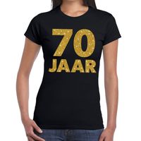 70 jaar goud glitter verjaardag/jubileum kado shirt zwart dames - thumbnail