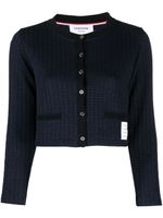 Thom Browne cardigan crop à carreaux en jacquard - Bleu - thumbnail