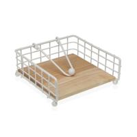 Servethouder Versa Wit Hout Staal Ijzer Rubberwood 19,5 x 7 x 19,5 cm