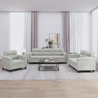 3-delige Loungeset met kussens microvezelstof lichtgrijs