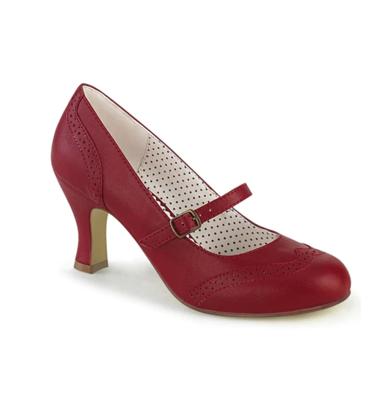 Pin Up Couture Pleaser Kitten Heel Flapper Pumps Red-42(EU)/12(US)