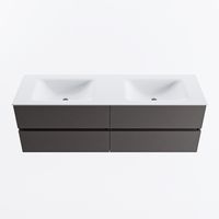MONDIAZ VICA 150cm badmeubel onderkast Dark Grey 4 lades. Wastafel CLOUD dubbel 2 kraangaten, kleur Talc.