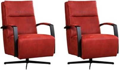 Set van 2 Rode leren industriële draaifauteuils Award - staal zwart frame met stervoet - Kenia Leer Burgundy (rood leer)