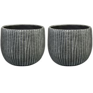 Bloempot/plantenpot - 4x - binnen - zwart/metaal look - D19 en H14 cm - cement