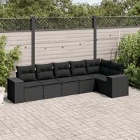 6-delige Loungeset met kussens poly rattan zwart