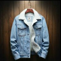 Mannen winter wol liner Jean jassen bovenkleding warme denim jassen maat: S (hemelsblauw)