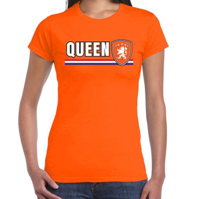 EK / WK supporter T-shirt - dames - Queen - schild / leeuw / vlag - Koningsdag