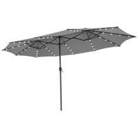 470 cm Grote Dubbele Terrasparasol met 48 Solar-LED-lampen & Kurbel Buitenparasol Grijs