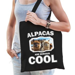 Katoenen tasje alpacas are serious cool zwart - alpacas/ alpaca cadeau tas