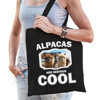 Katoenen tasje alpacas are serious cool zwart - alpacas/ alpaca cadeau tas - thumbnail