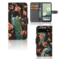 Google Pixel 6A Telefoonhoesje met Pasjes Pauw met Bloemen