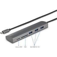 Renkforce USB 3.2 Gen 1-hub 3 poorten Met ingebouwde SD-kaartlezer, Met aluminium behuizing Zilver