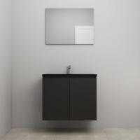 On-Line Badkamermeubelset - 80 cm - Voorgemonteerd - Greeploze Ladestructuur - Acryl Wastafel - 1 Kraangat - Spiegel - Mat Zwart