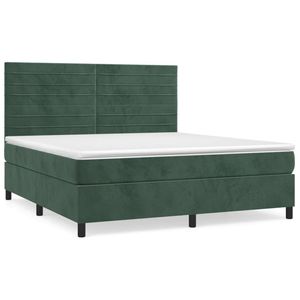 vidaXL Boxspring met matras fluweel donkergroen 160x200 cm