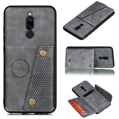 Voor Xiaomi Redmi 8 schokbestendige magnetische PU + TPU beschermhoes met kaartsleuven (grijs)