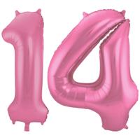 Folat Verjaardag Leeftijd folieballon - 14 jaar - roze - 86 cm - cijferballon groot