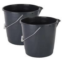 Huishoud/schoonmaak emmer met tuit - 2x - 10 liter - zwart - multifuctioneel