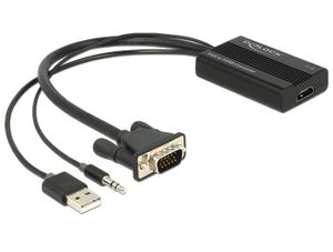 DeLOCK 62597 video kabel adapter 0,25 m VGA, 3-pin, USB A HDMI Zwart