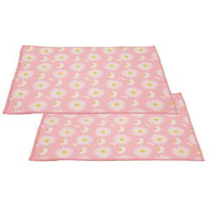 Afwas afdruipmat keuken - 2x - absorberend- microvezel - roze bloemen - 40 x 48 cm