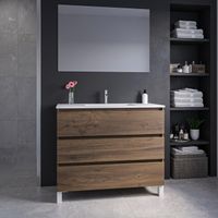 Adema Chaci PLUS Badkamermeubelset - 100x86x46cm - 1 rechthoekige keramische wasbak wit - 1 kraangat - 3 lades - rechthoekige spiegel - noten (hout) SW1212801/SW804532/SW724612